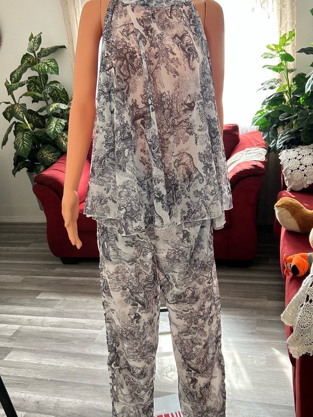 Gray Toile Halter-Layered Jumpsuit